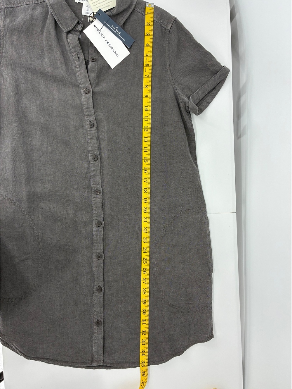 Lucky Brand NWT Vintage Look Linen Blend Shirt Dress in Taupe Size Large - Picture 6 of 7